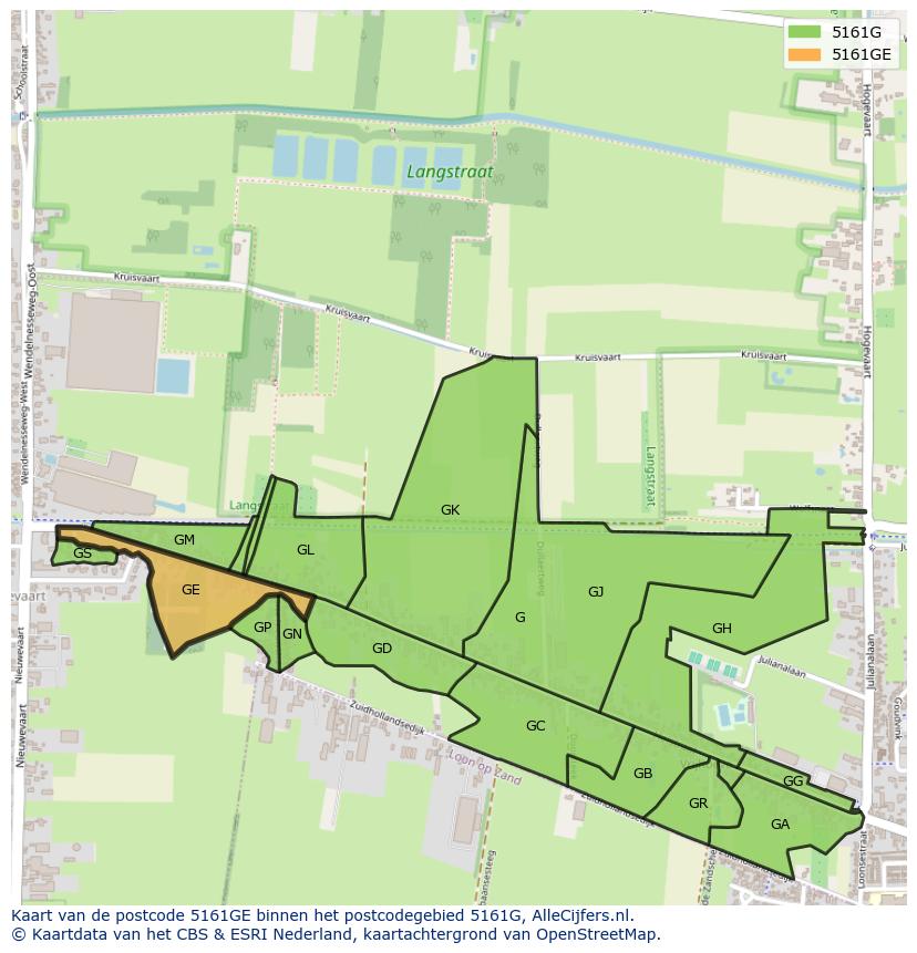Afbeelding van het postcodegebied 5161 GE op de kaart.