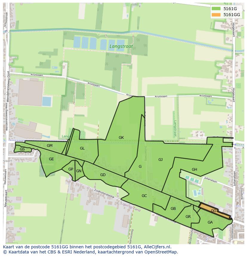 Afbeelding van het postcodegebied 5161 GG op de kaart.