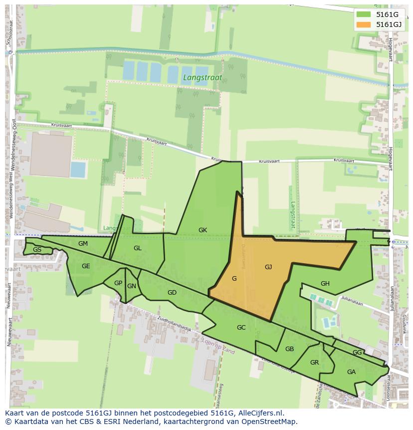 Afbeelding van het postcodegebied 5161 GJ op de kaart.