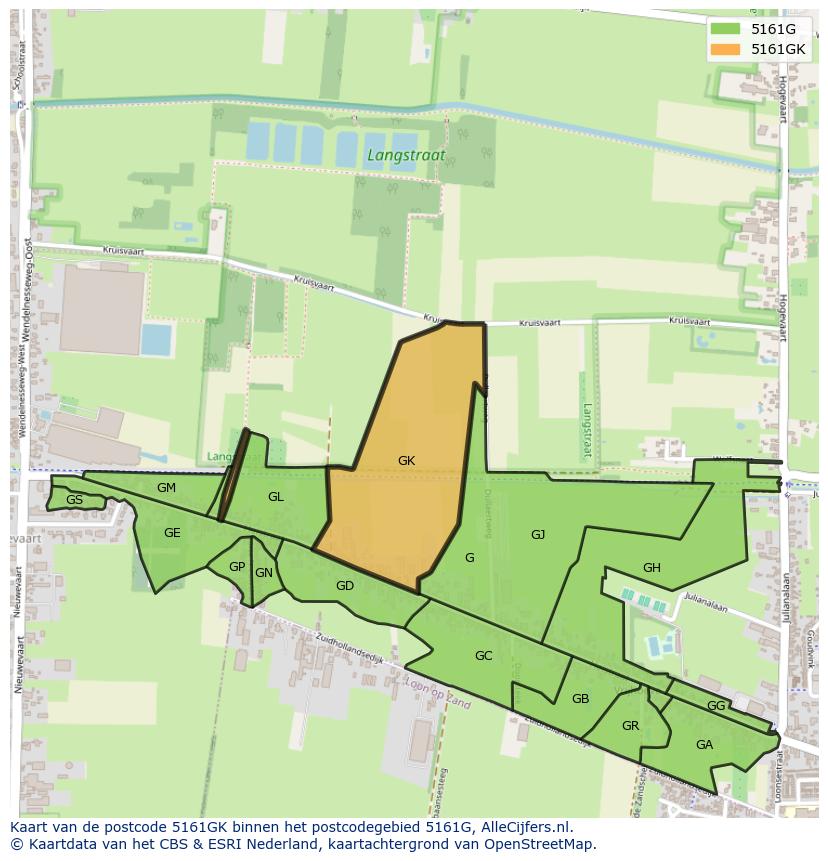 Afbeelding van het postcodegebied 5161 GK op de kaart.