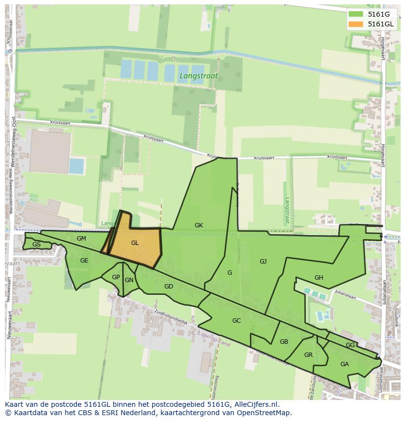 Afbeelding van het postcodegebied 5161 GL op de kaart.