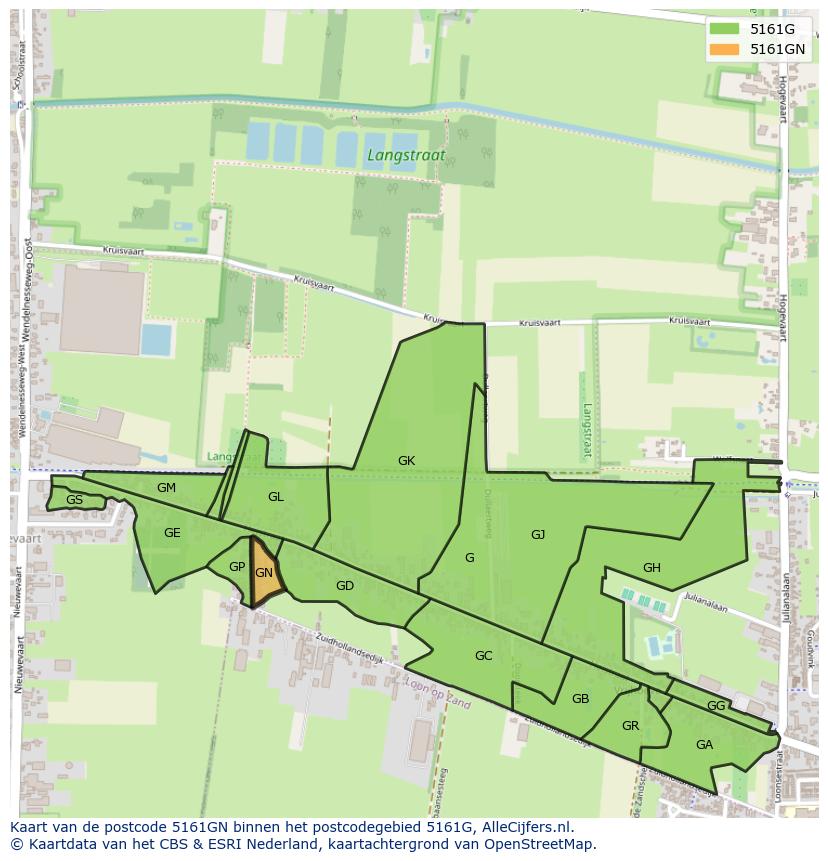 Afbeelding van het postcodegebied 5161 GN op de kaart.
