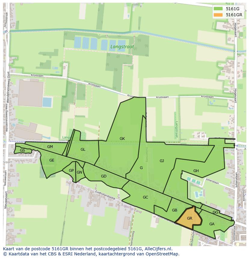 Afbeelding van het postcodegebied 5161 GR op de kaart.