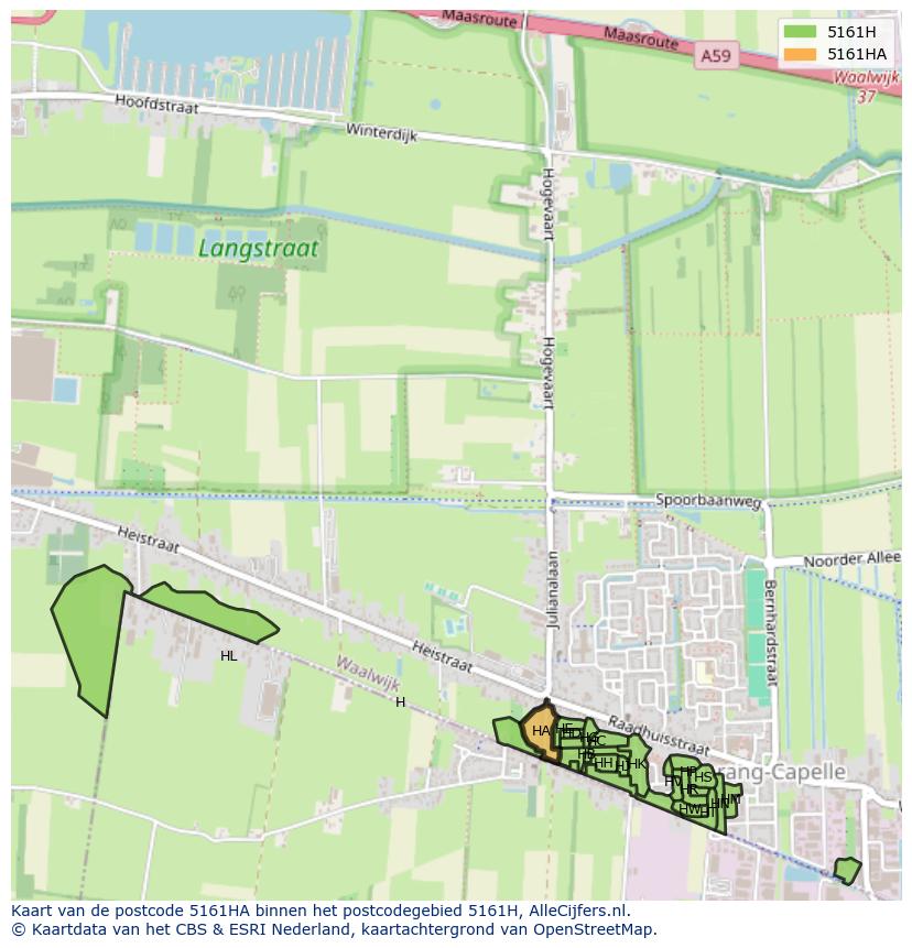 Afbeelding van het postcodegebied 5161 HA op de kaart.