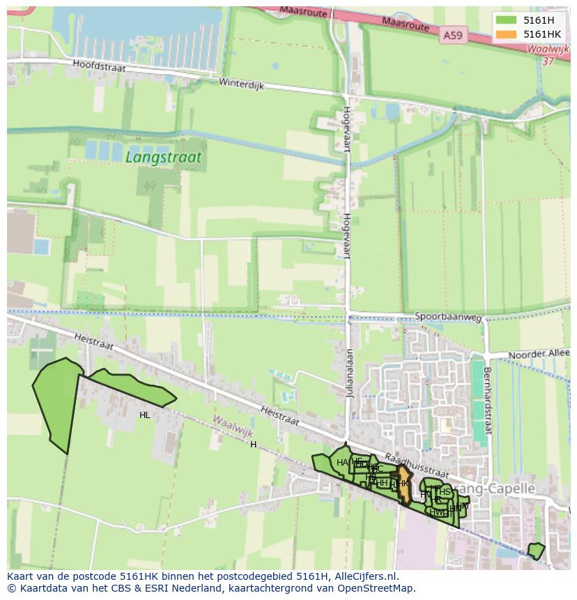 Afbeelding van het postcodegebied 5161 HK op de kaart.