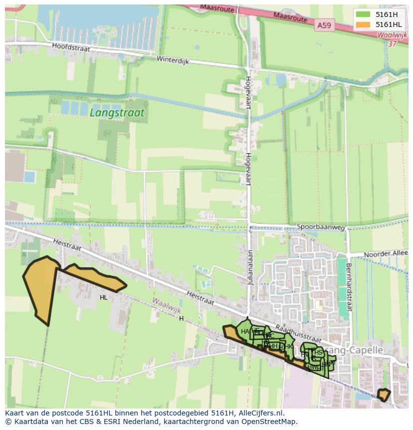 Afbeelding van het postcodegebied 5161 HL op de kaart.