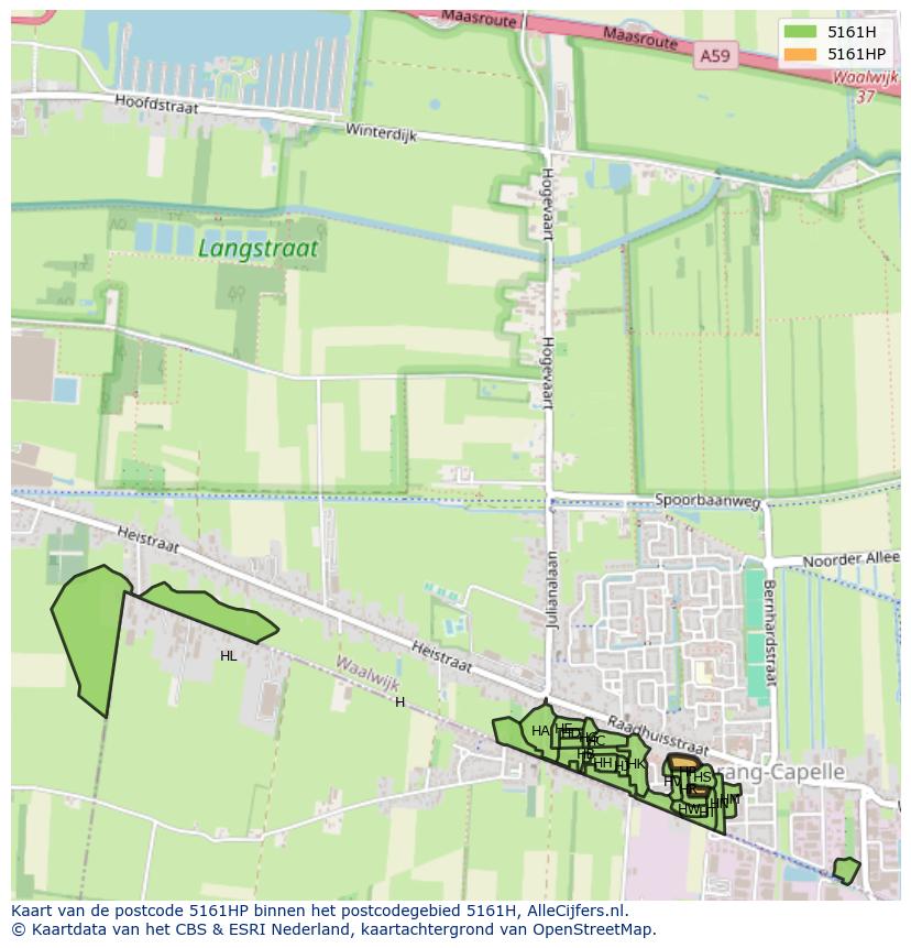 Afbeelding van het postcodegebied 5161 HP op de kaart.
