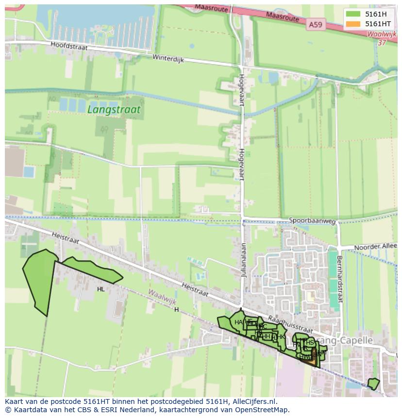 Afbeelding van het postcodegebied 5161 HT op de kaart.
