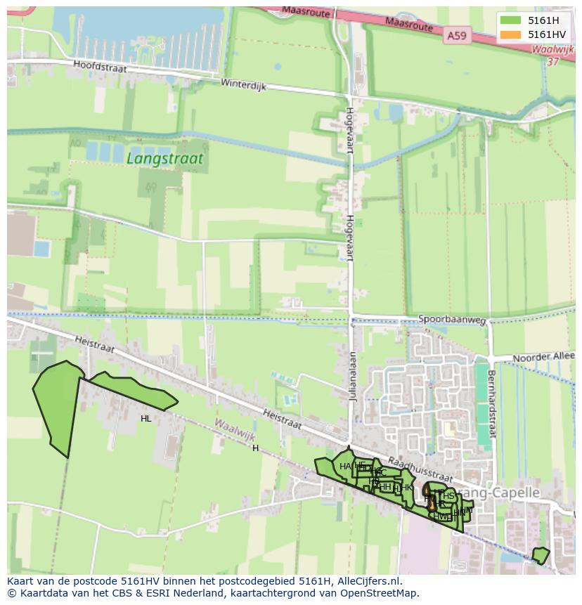 Afbeelding van het postcodegebied 5161 HV op de kaart.