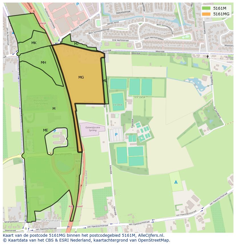 Afbeelding van het postcodegebied 5161 MG op de kaart.