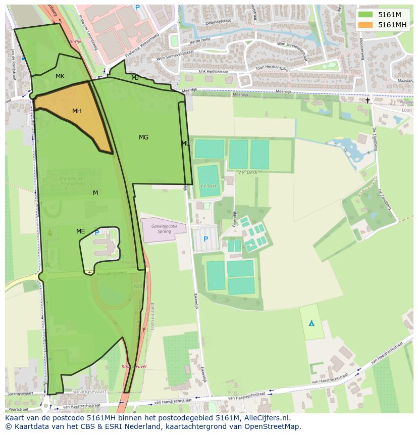Afbeelding van het postcodegebied 5161 MH op de kaart.