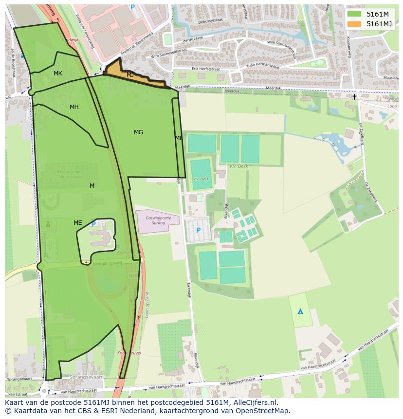 Afbeelding van het postcodegebied 5161 MJ op de kaart.