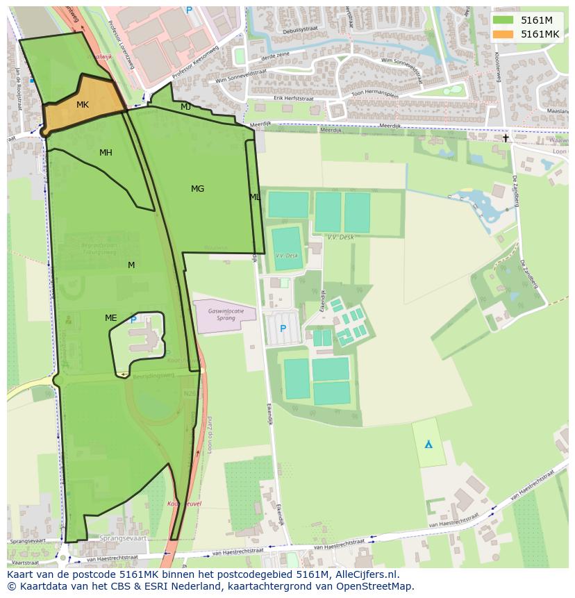 Afbeelding van het postcodegebied 5161 MK op de kaart.