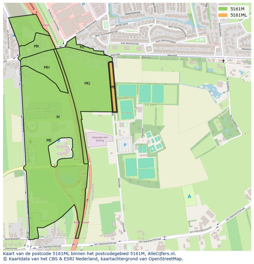 Afbeelding van het postcodegebied 5161 ML op de kaart.