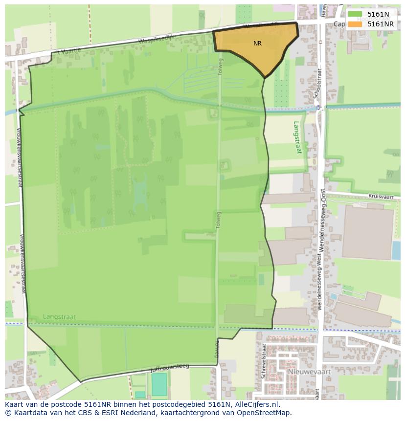 Afbeelding van het postcodegebied 5161 NR op de kaart.