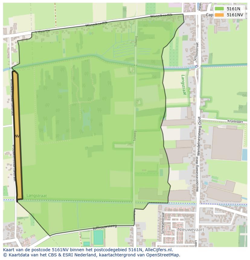 Afbeelding van het postcodegebied 5161 NV op de kaart.