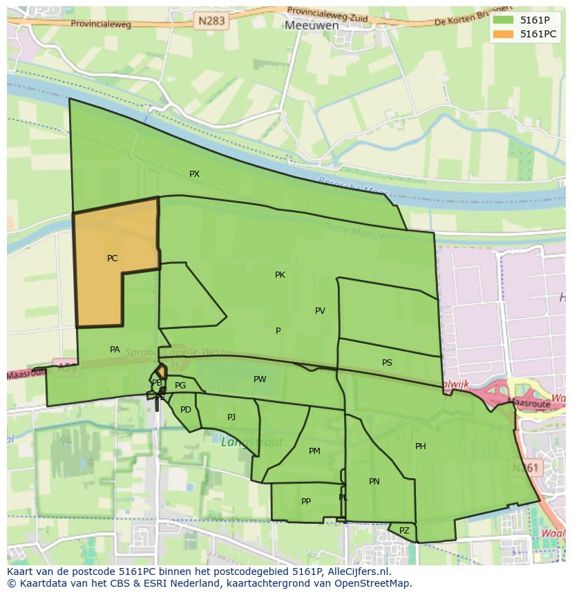 Afbeelding van het postcodegebied 5161 PC op de kaart.