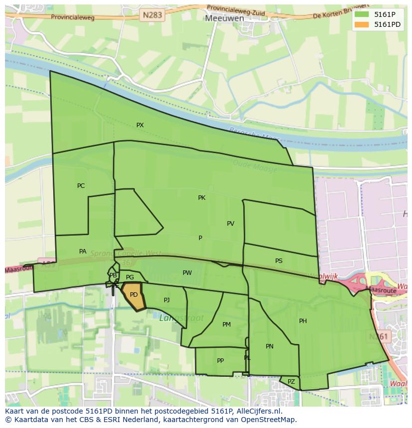 Afbeelding van het postcodegebied 5161 PD op de kaart.