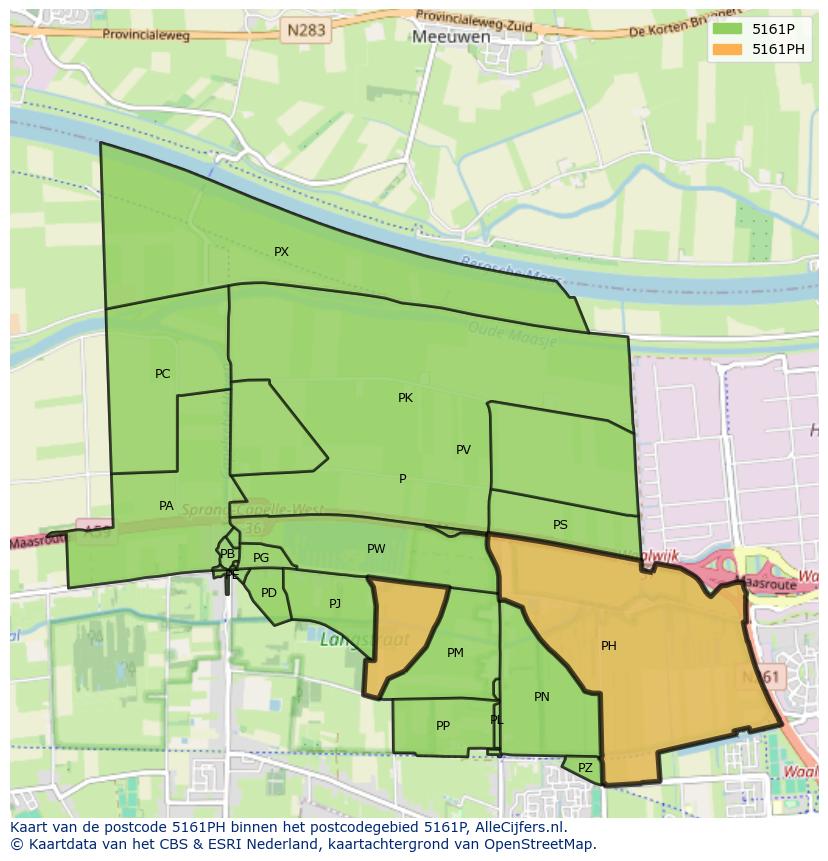 Afbeelding van het postcodegebied 5161 PH op de kaart.