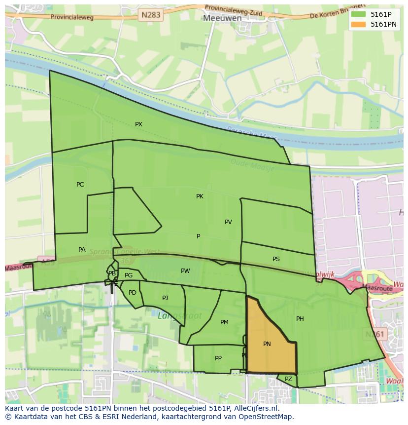 Afbeelding van het postcodegebied 5161 PN op de kaart.