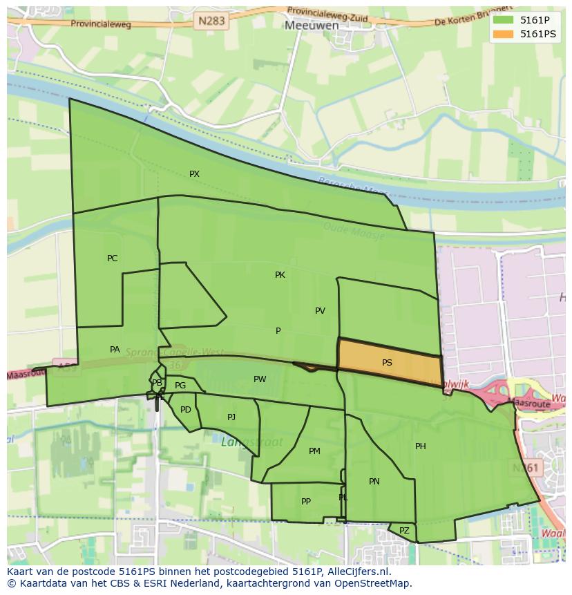 Afbeelding van het postcodegebied 5161 PS op de kaart.