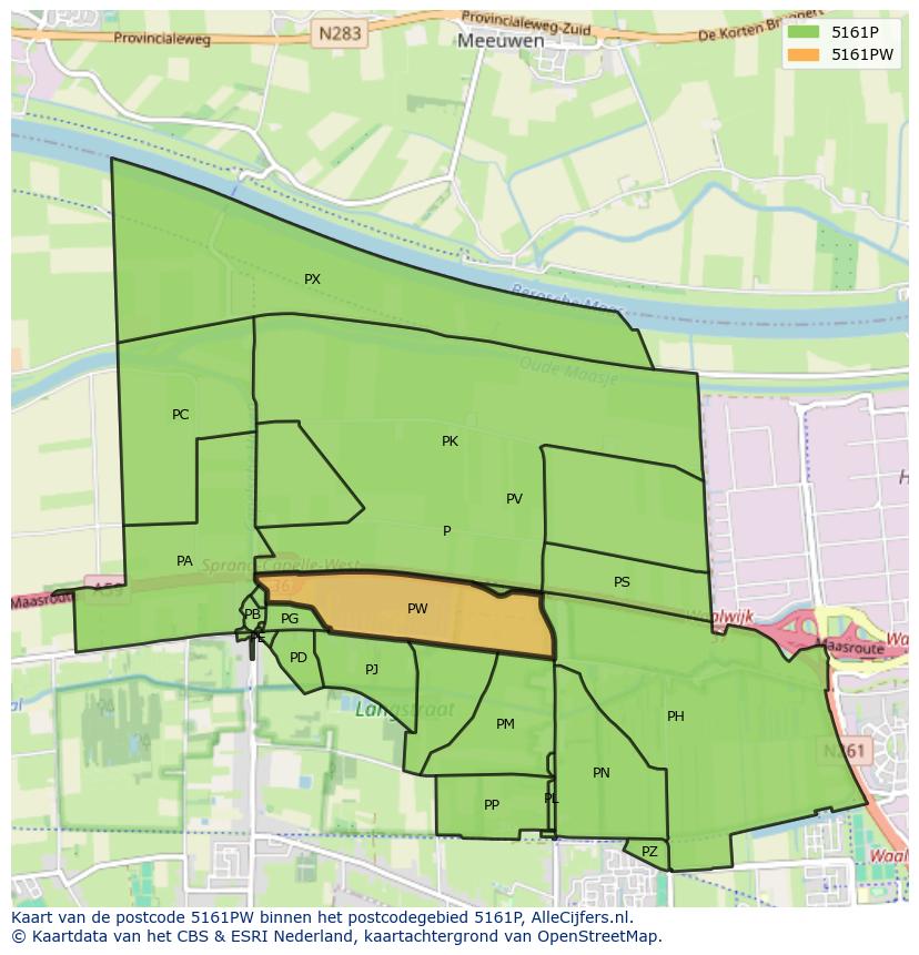 Afbeelding van het postcodegebied 5161 PW op de kaart.