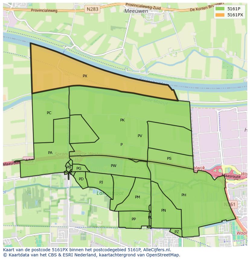 Afbeelding van het postcodegebied 5161 PX op de kaart.