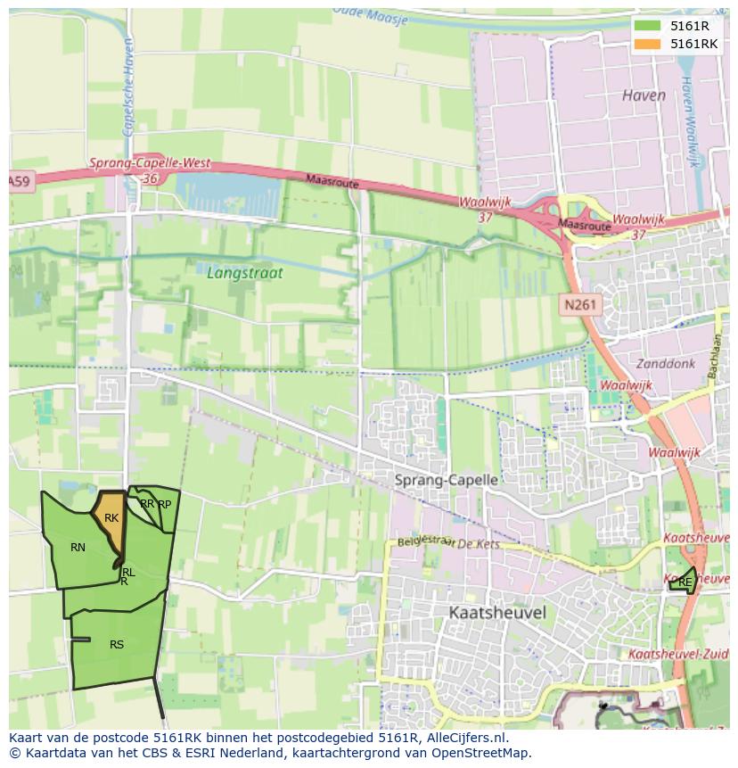 Afbeelding van het postcodegebied 5161 RK op de kaart.