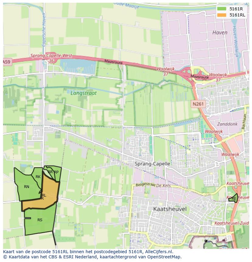 Afbeelding van het postcodegebied 5161 RL op de kaart.