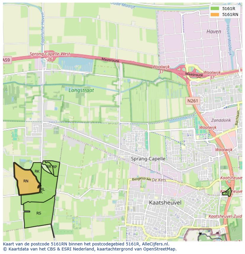 Afbeelding van het postcodegebied 5161 RN op de kaart.