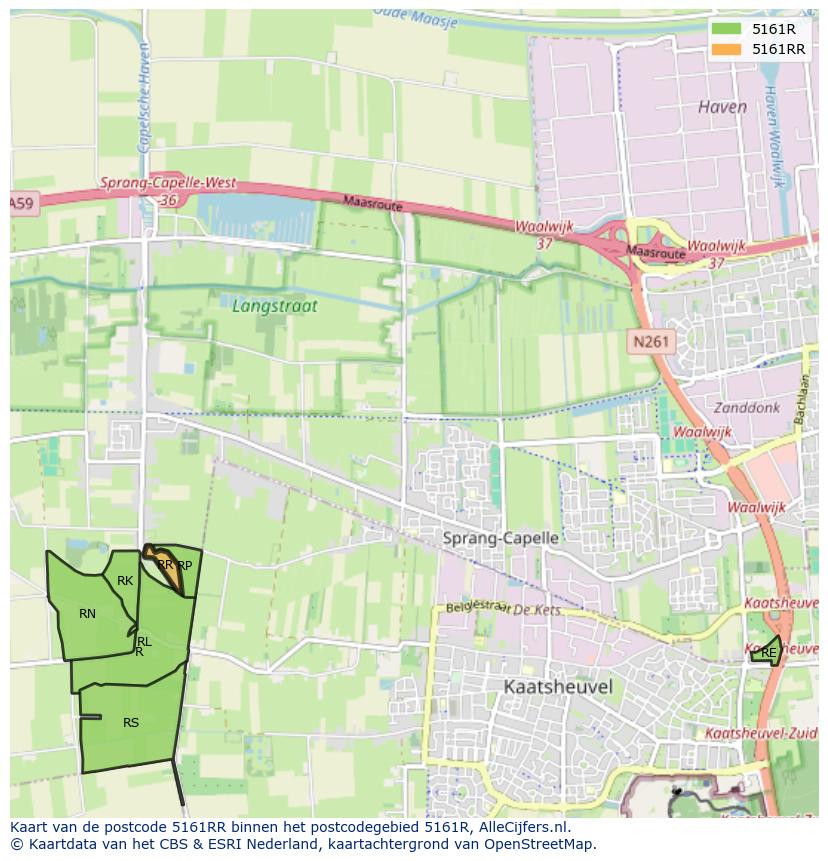 Afbeelding van het postcodegebied 5161 RR op de kaart.