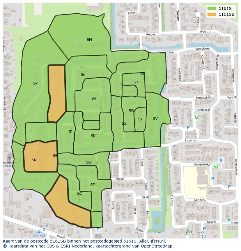 Afbeelding van het postcodegebied 5161 SB op de kaart.