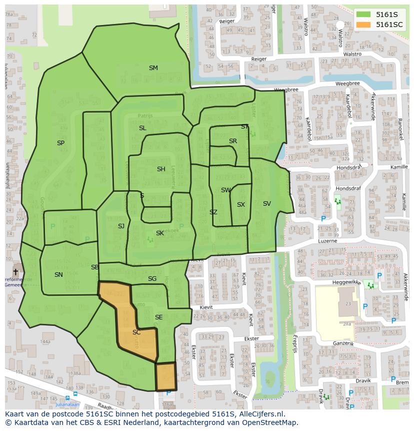 Afbeelding van het postcodegebied 5161 SC op de kaart.