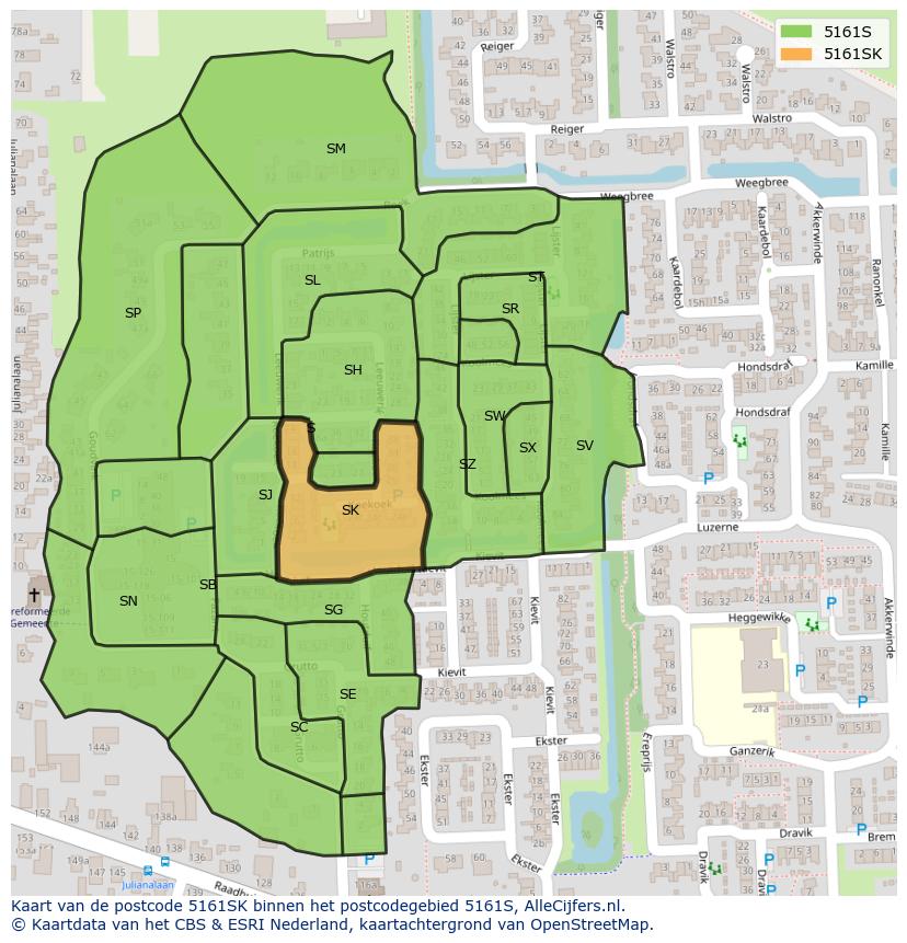 Afbeelding van het postcodegebied 5161 SK op de kaart.