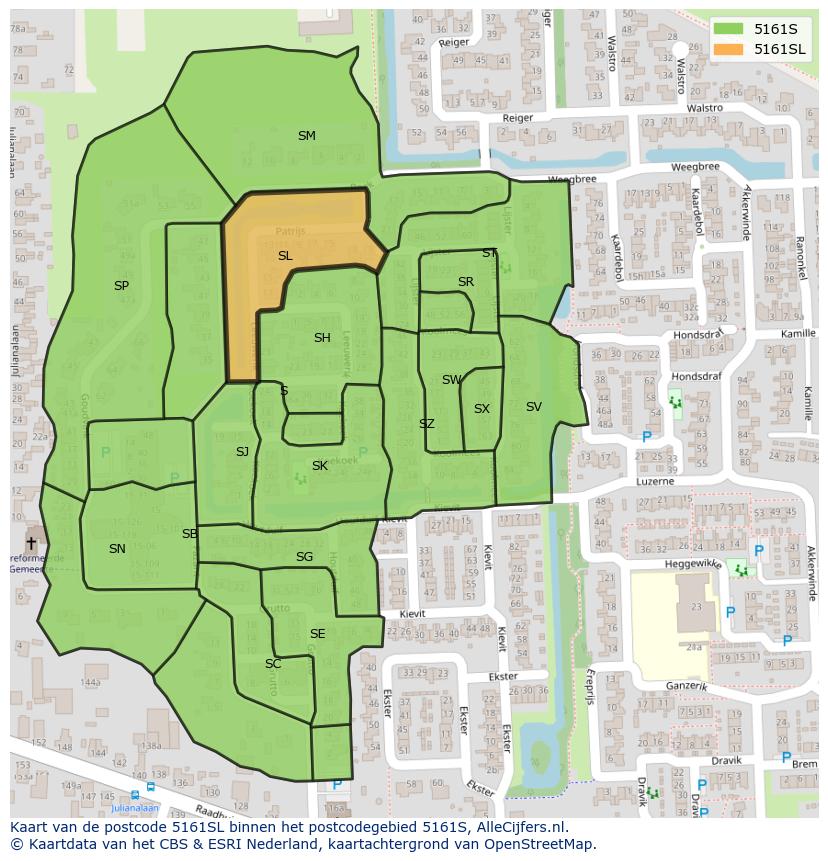 Afbeelding van het postcodegebied 5161 SL op de kaart.
