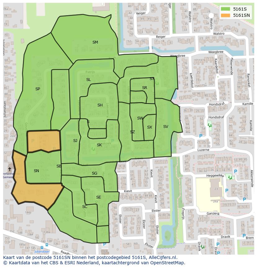Afbeelding van het postcodegebied 5161 SN op de kaart.