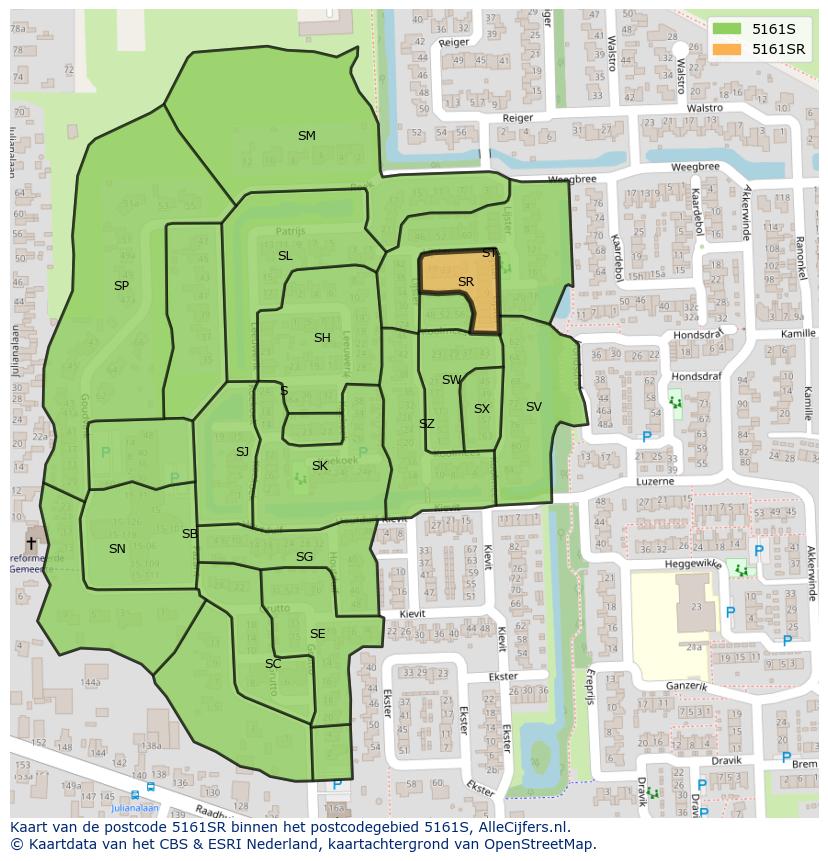 Afbeelding van het postcodegebied 5161 SR op de kaart.