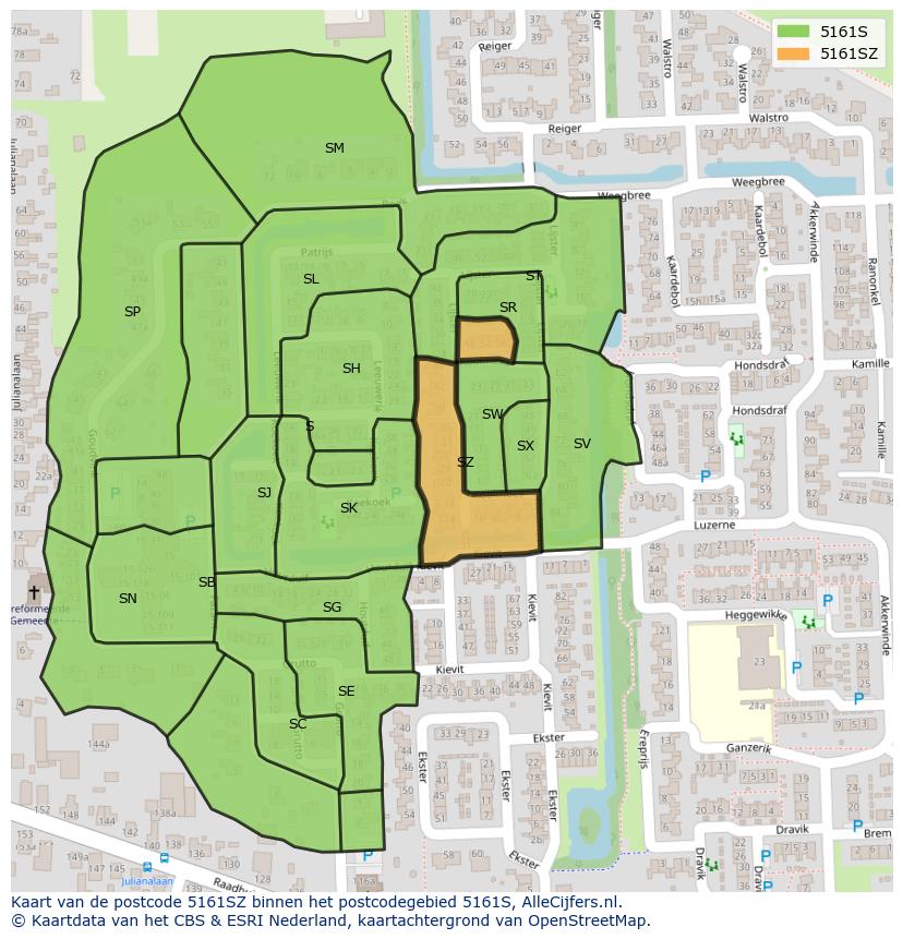 Afbeelding van het postcodegebied 5161 SZ op de kaart.