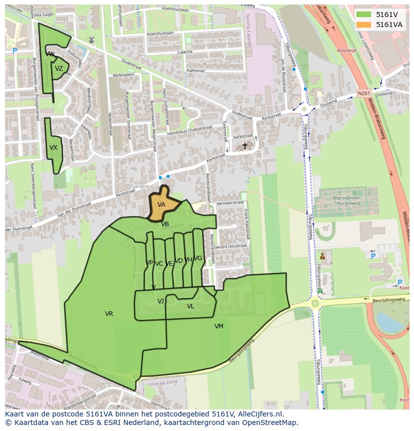 Afbeelding van het postcodegebied 5161 VA op de kaart.