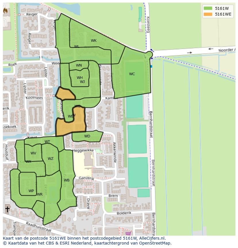 Afbeelding van het postcodegebied 5161 WE op de kaart.