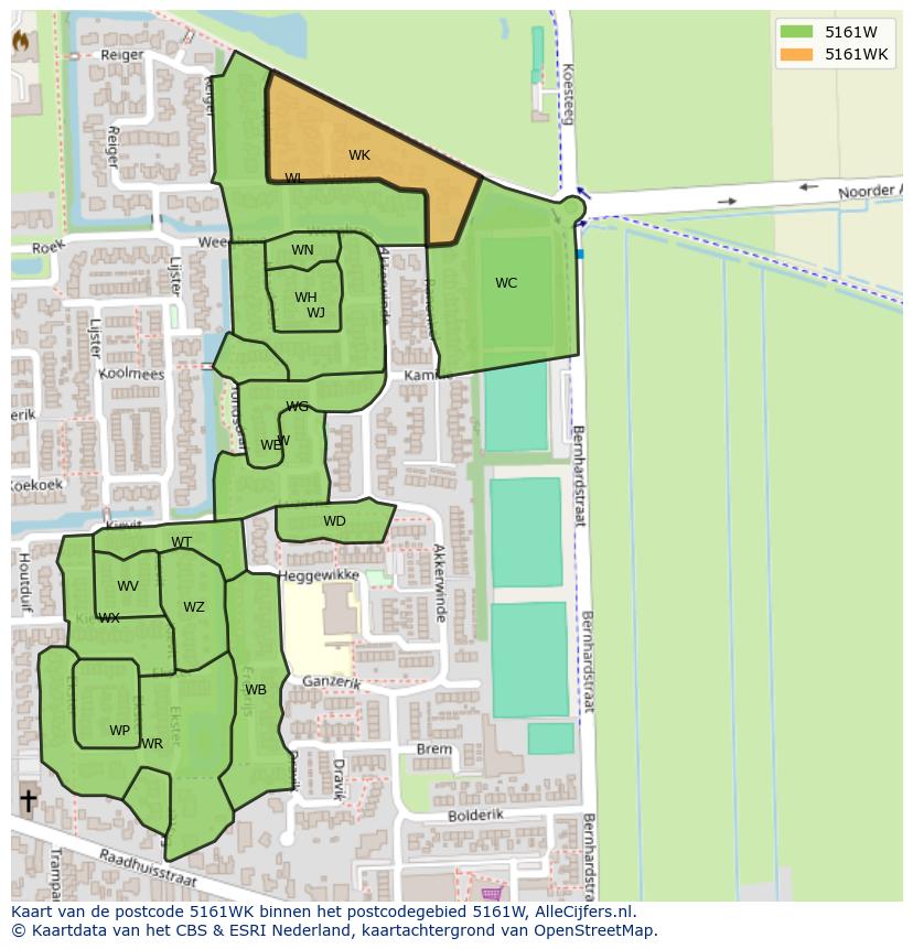 Afbeelding van het postcodegebied 5161 WK op de kaart.
