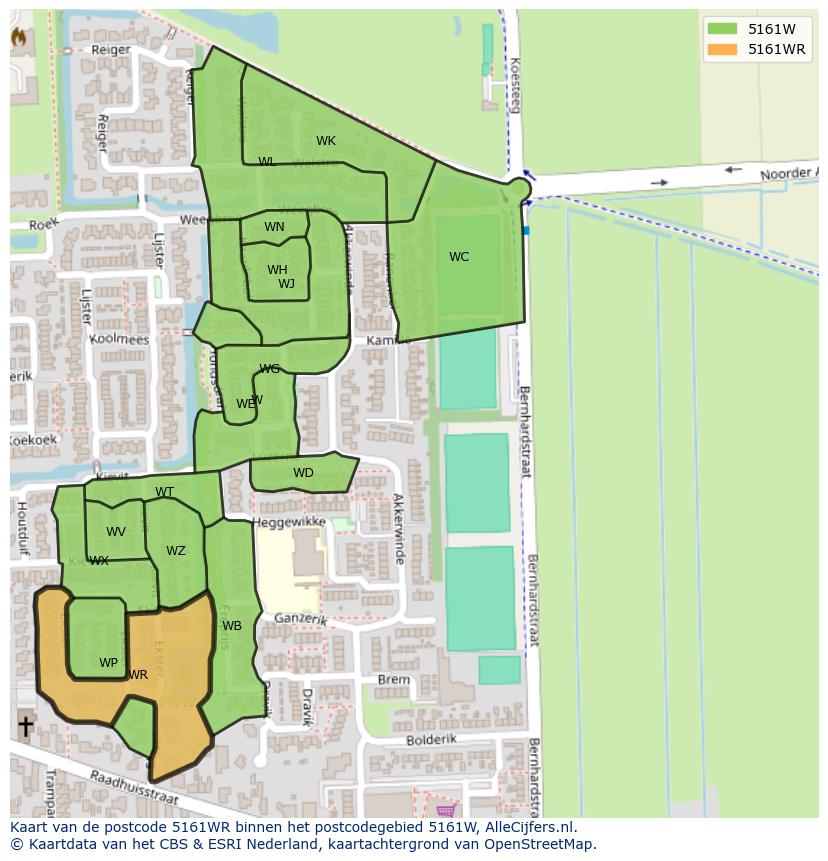 Afbeelding van het postcodegebied 5161 WR op de kaart.