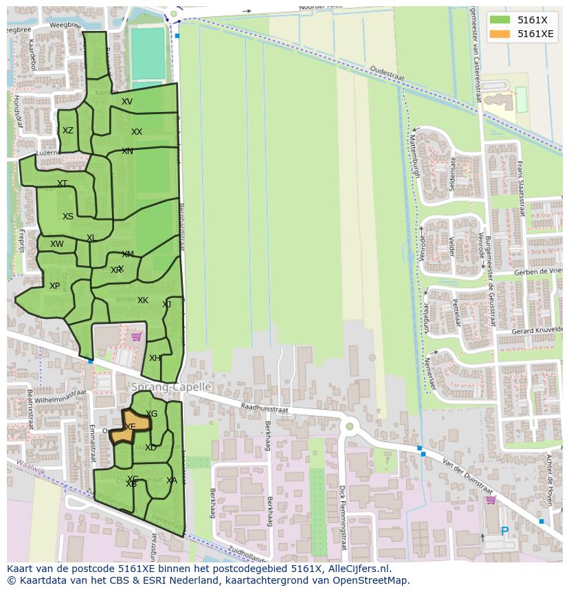 Afbeelding van het postcodegebied 5161 XE op de kaart.