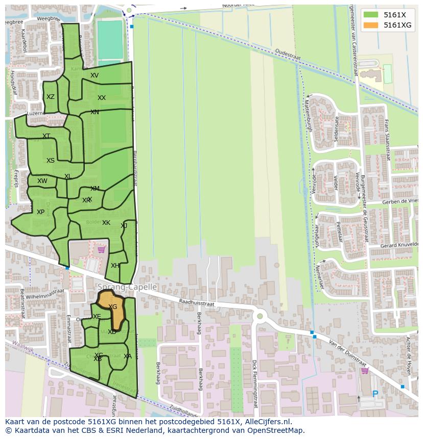 Afbeelding van het postcodegebied 5161 XG op de kaart.