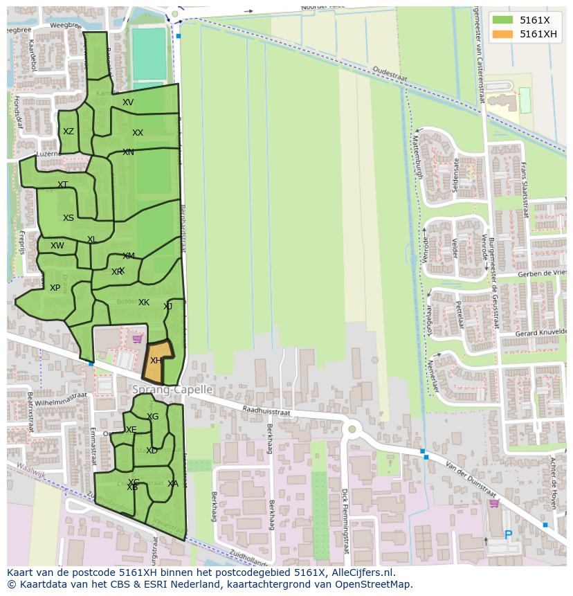 Afbeelding van het postcodegebied 5161 XH op de kaart.