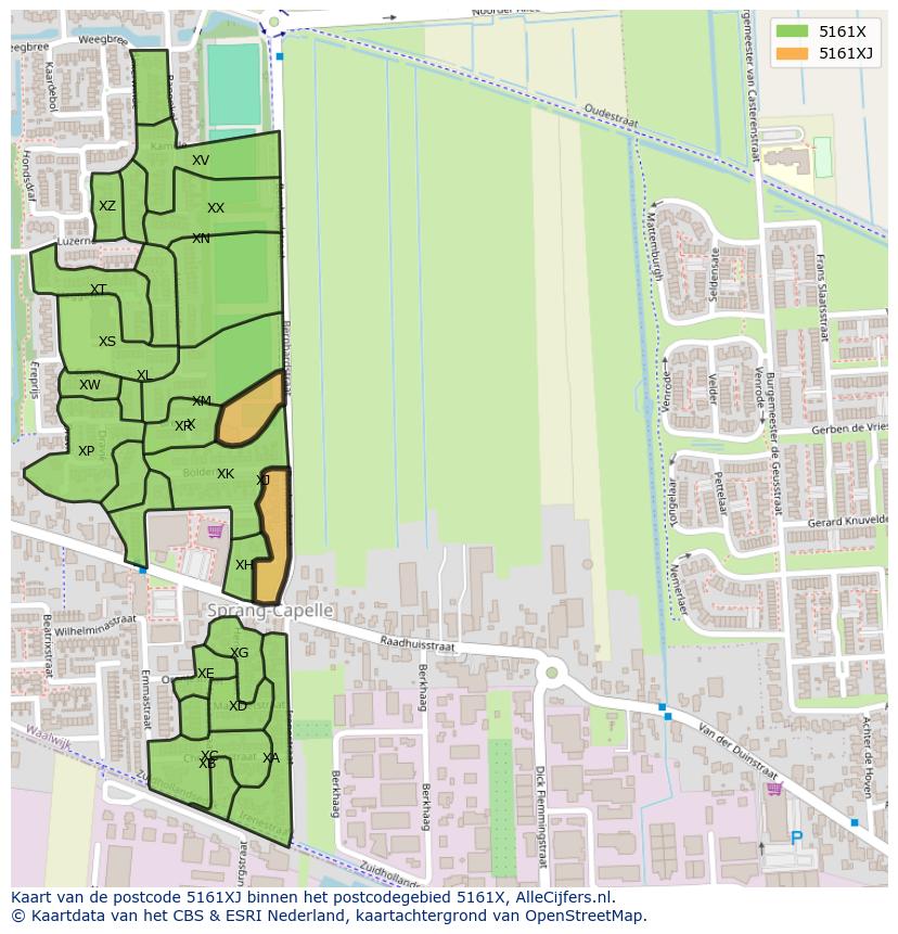 Afbeelding van het postcodegebied 5161 XJ op de kaart.