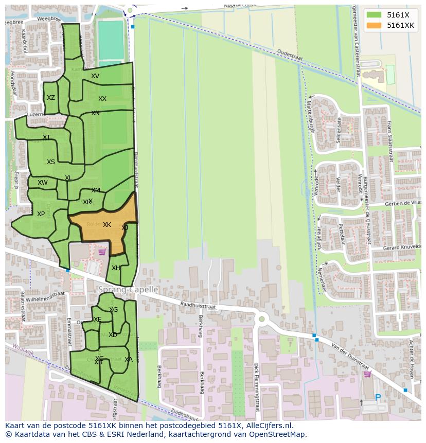 Afbeelding van het postcodegebied 5161 XK op de kaart.