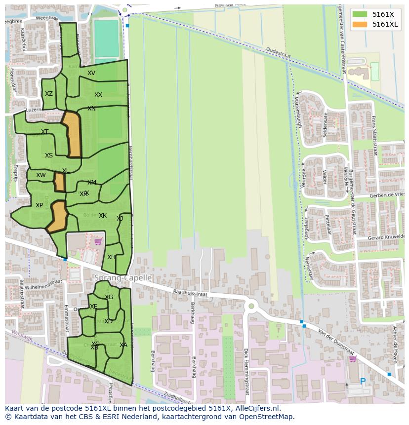 Afbeelding van het postcodegebied 5161 XL op de kaart.