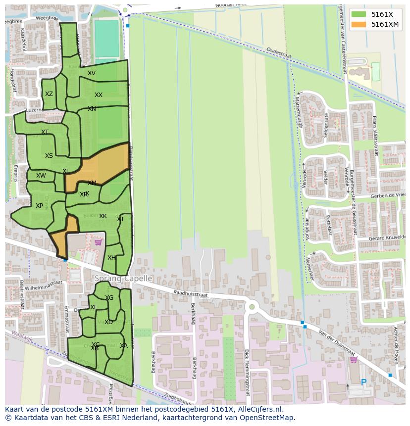 Afbeelding van het postcodegebied 5161 XM op de kaart.