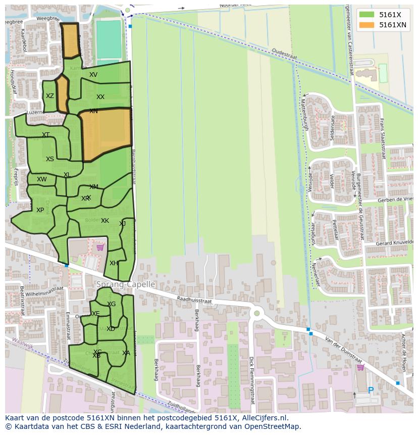 Afbeelding van het postcodegebied 5161 XN op de kaart.